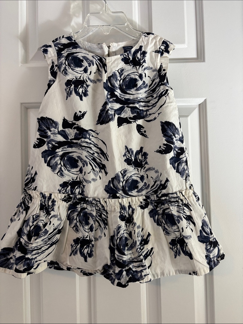 GAP White Dress with Navy Floral Brushstroke Print - Girls Casual